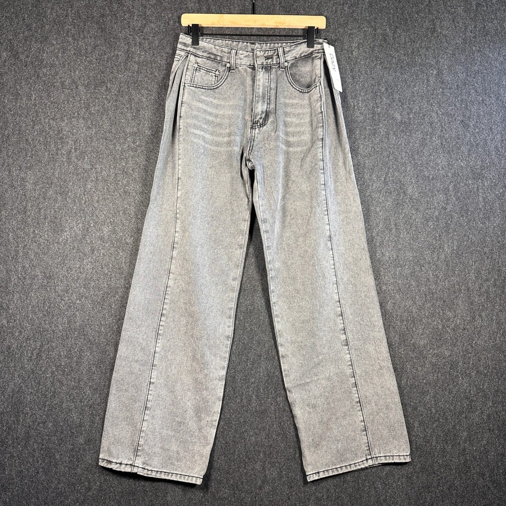 Dazy Womens Grey Wide Leg Seam Front High Waisted Jeans Size M Y2K Skate New
